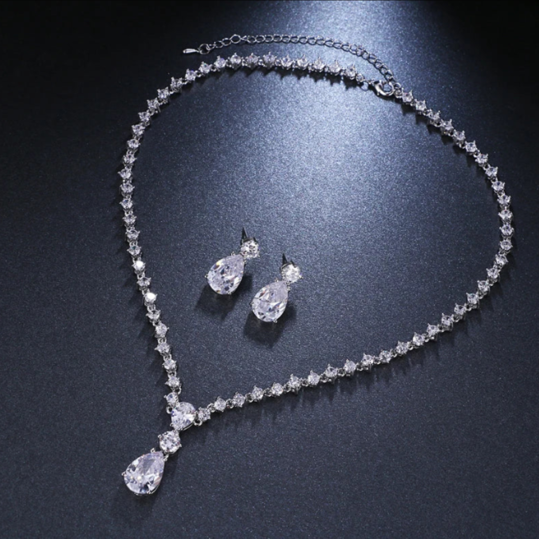 Cubic Zirconia Earrings & Necklace Set – Bridal Wedding Jewelry