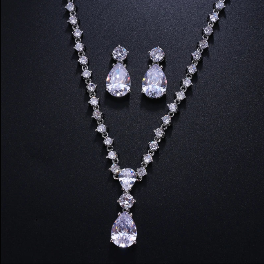 Cubic Zirconia Earrings & Necklace Set – Bridal Wedding Jewelry