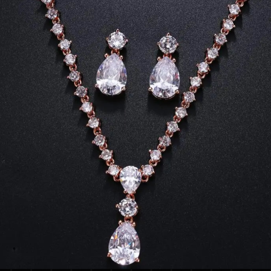 Cubic Zirconia Earrings & Necklace Set – Bridal Wedding Jewelry