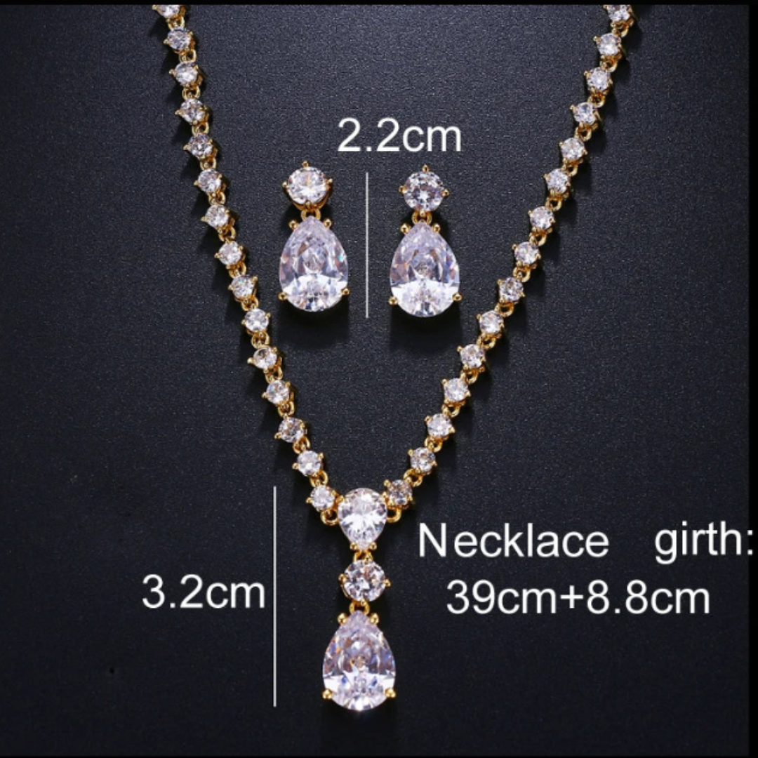 Cubic Zirconia Earrings & Necklace Set – Bridal Wedding Jewelry