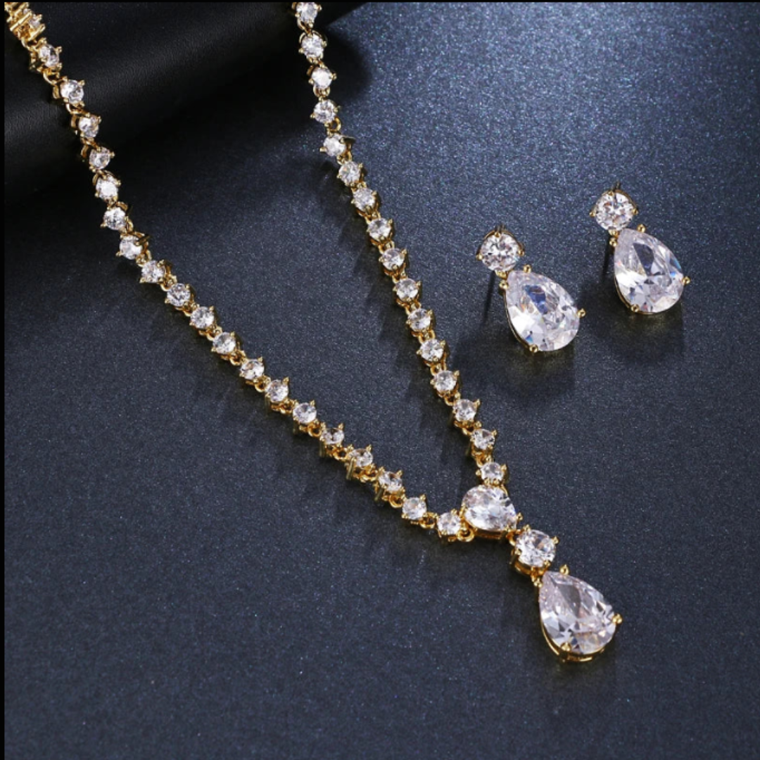 Cubic Zirconia Earrings & Necklace Set – Bridal Wedding Jewelry