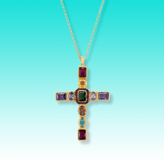 Santa Maria Extra Large Gemstone Cross Pendant Gold