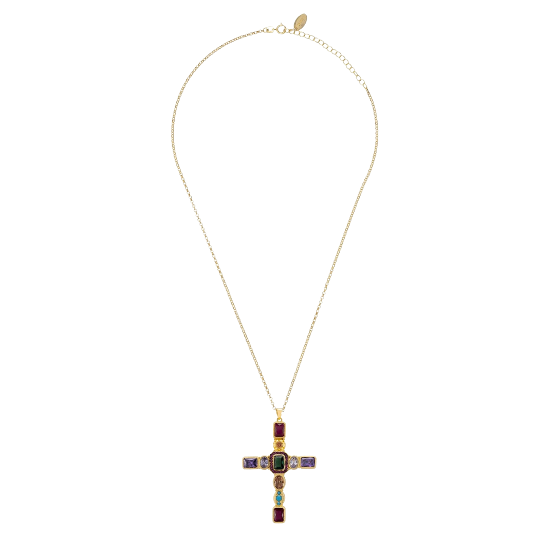 Santa Maria Extra Large Gemstone Cross Pendant Gold