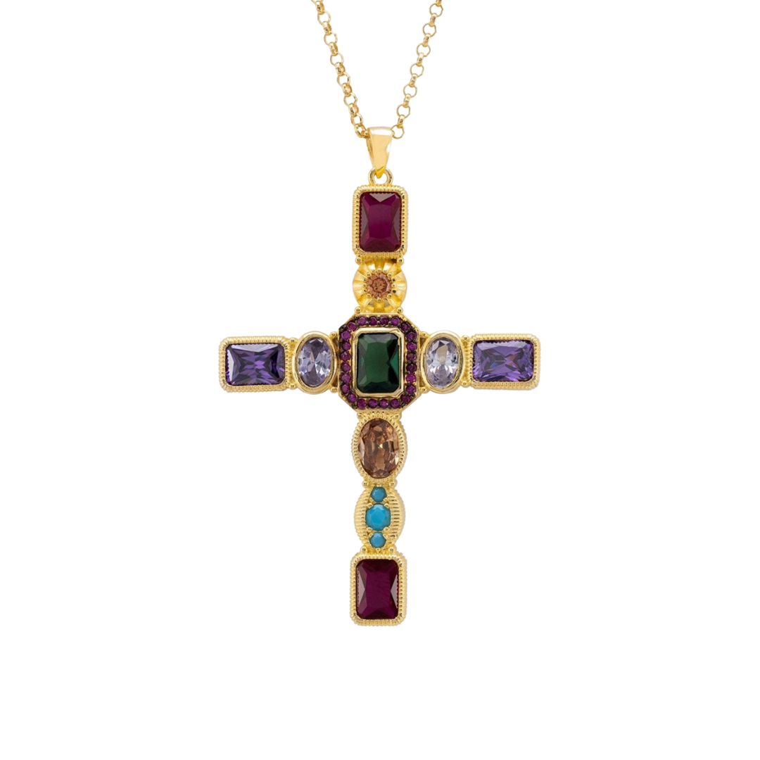 Santa Maria Extra Large Gemstone Cross Pendant Gold