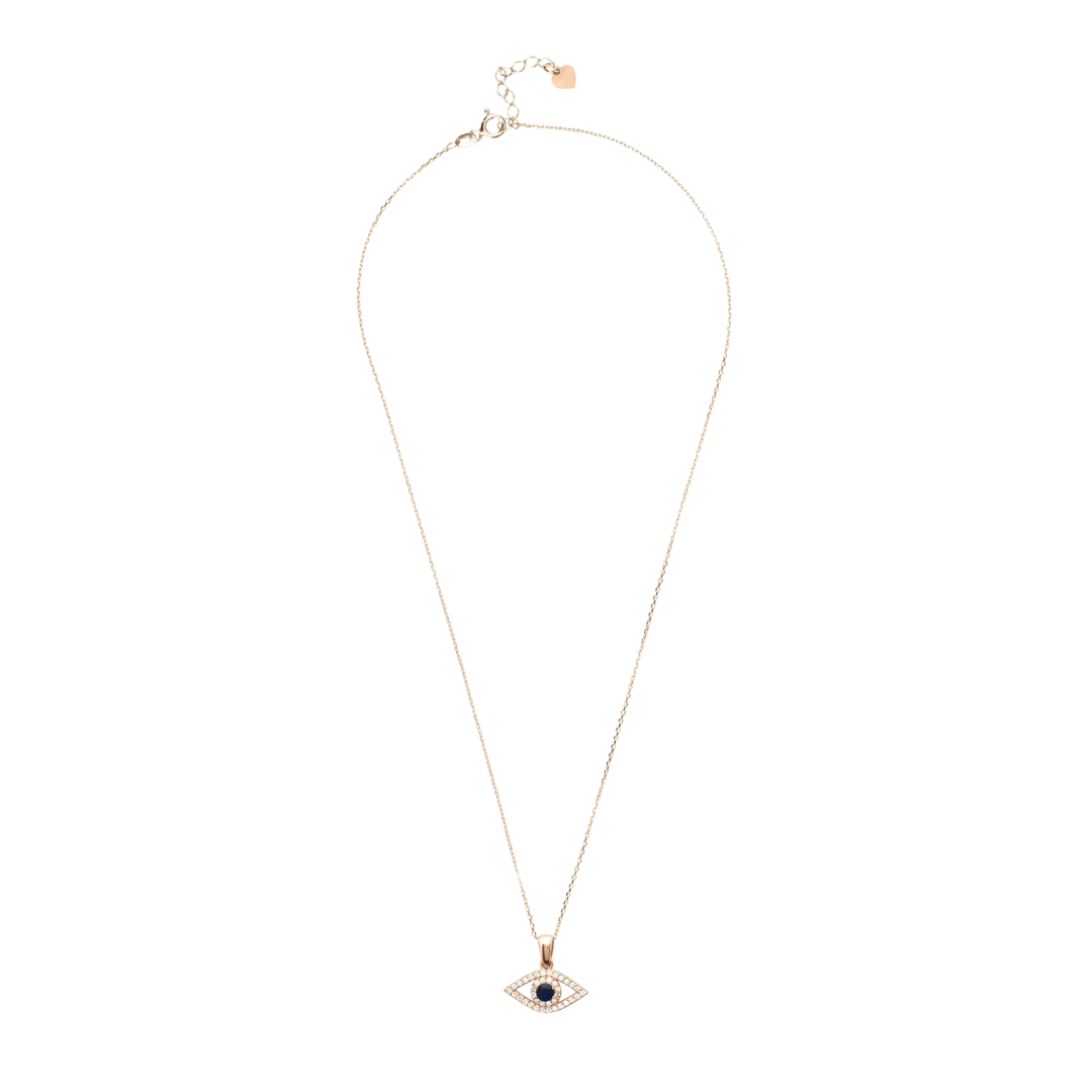 Evil Eye Elliptical Necklace Blue Rosegold