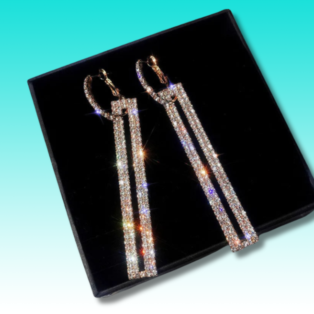 Geometric Drop Earrings – Luxury Gold & Silver Rhinestone Party Jewelry