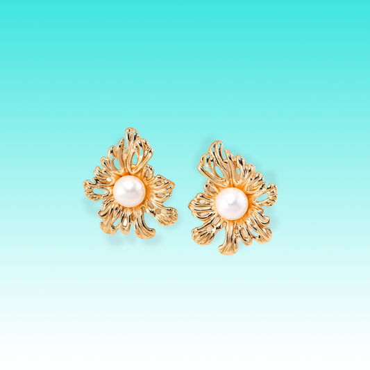 Sunflower Gold Pearl Earrings